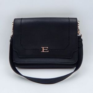 Ermanno Scervino Structured Black Leather Purse Shoulder Bag Flap Magnetic